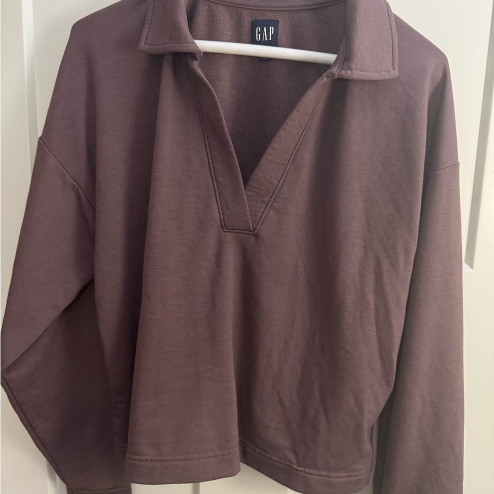 GAP Brownish purple Long Sleeve Top split collar sweatshirt material size small